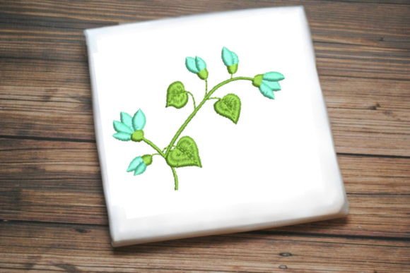 Blue Flowers Heart Leaf Embroidery Design